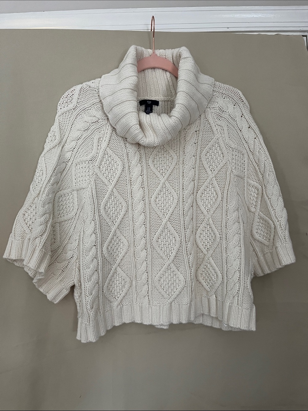 GAP 100% Cotton Ivory Cable Turtleneck Short-Sleeve Sweater